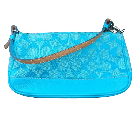 Coach Handbags - Coach Y2K Demi Baguette Ice Blue Canvas Leather Shoulder Bag